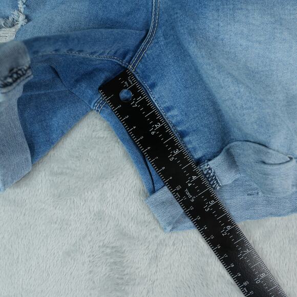 YMI Wanna Betta Butt Jean Shorts Womens 7 Blue Distressed Stretch Rolled Cuff - Picture 6 of 8